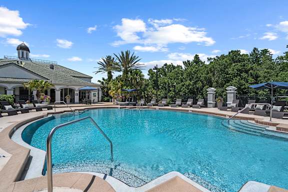 Community pool with lounge seating