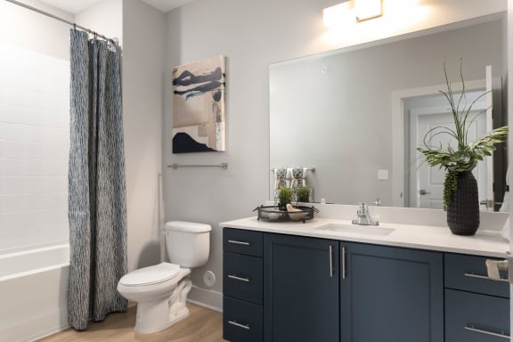 a bathroom with a toilet sink and a shower and a mirror at Bristol at New Riverside, Bluffton South Carolina