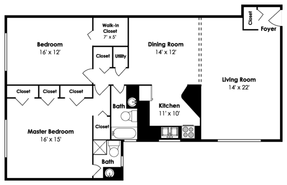 2 Bedroom 2 Bath 1300 sf at Cardiff Hall Apartments, Towson, MD, 21204