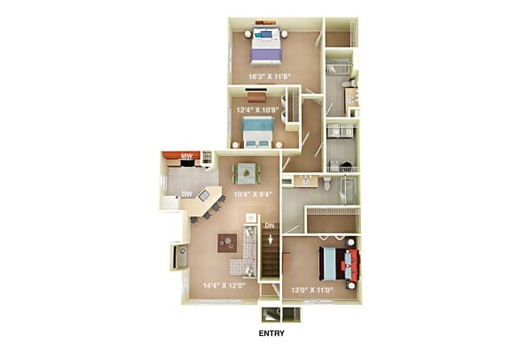 Oxford Classic 3 Bedroom 2 Bath Classic Floor Plan at Fortress Grove, Murfreesboro, TN
