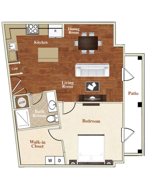 A10 1 Bed 1 Bath 717 Square Feet Floor Plan  at St. Marys Square Apartments, Raleigh