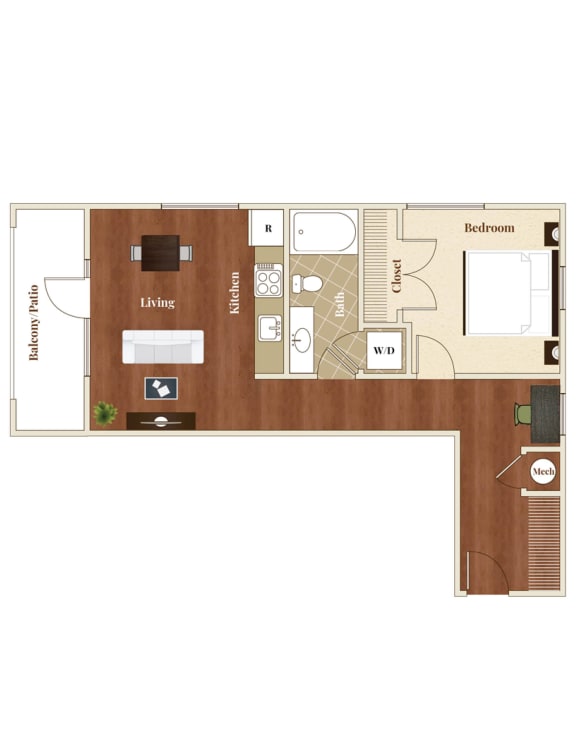 A11 Studio 813 Square Feet Floor Plan at St. Marys Square Apartments, Raleigh, North Carolina