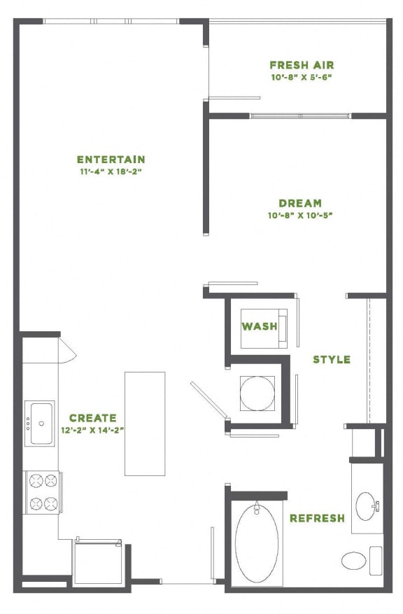 1 Bedroom 1 Bath Floor Plan  at Millworks Apartments, Atlanta, GA