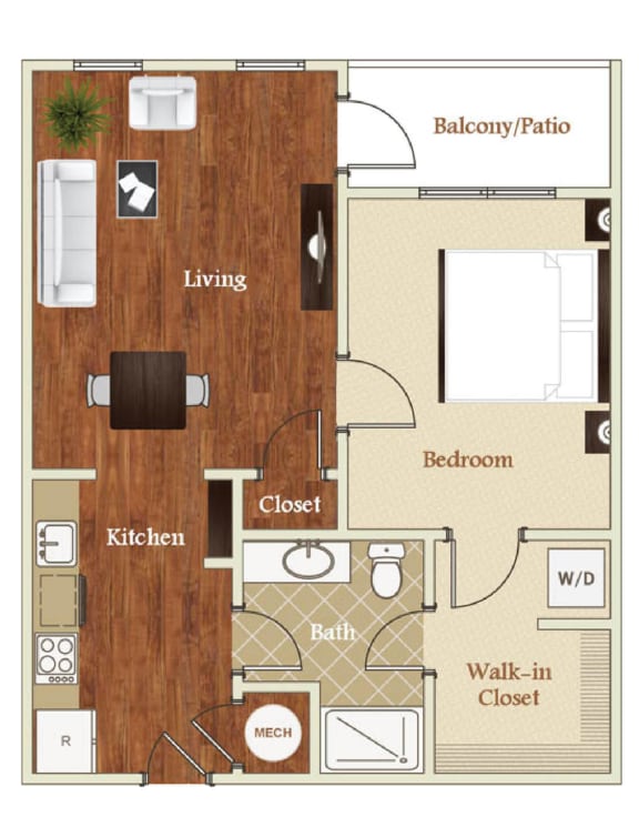 A6 1 Bed 1 Bath 643-808 Square Feet Floor Plan at St. Marys Square Apartments, North Carolina, 27605