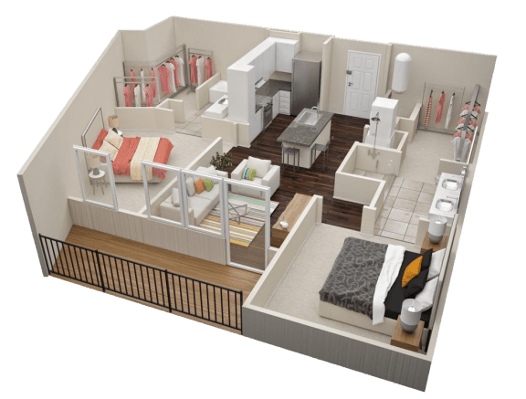 2 Bedroom 2 Bath Floor Plan at Millworks Apartments, Atlanta, 30318