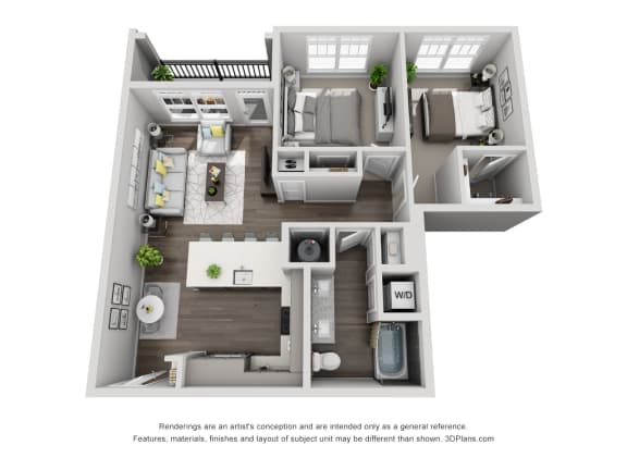 B4 2 Bedroom 1 Bath Floor Plan at Central Island Square, Charleston, SC