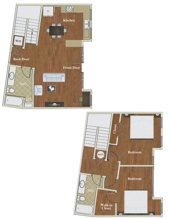 B5L 2 Bed 2 Bath Loft 1214Square Feet Floor Plan at St. Marys Square Apartments, Raleigh