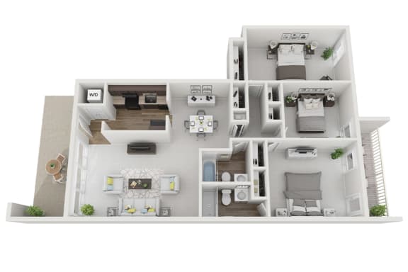 3 Bed 2 Bath 1114sf 3D Floor Plan at Brook View Apartments, Maryland, 21209