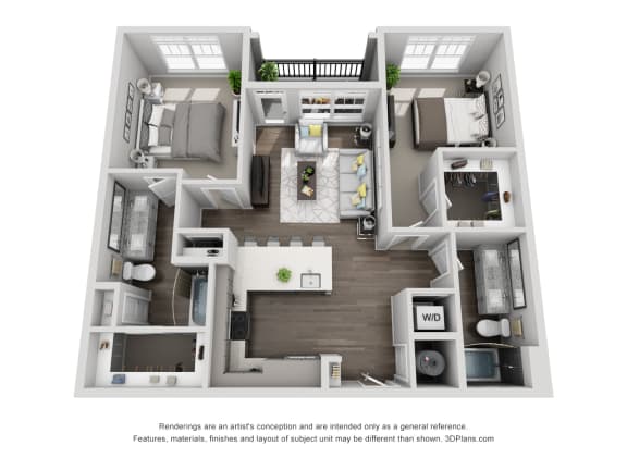 C1 2 Bedroom 2 Bath Floor Plan at Central Island Square, Charleston, South Carolina