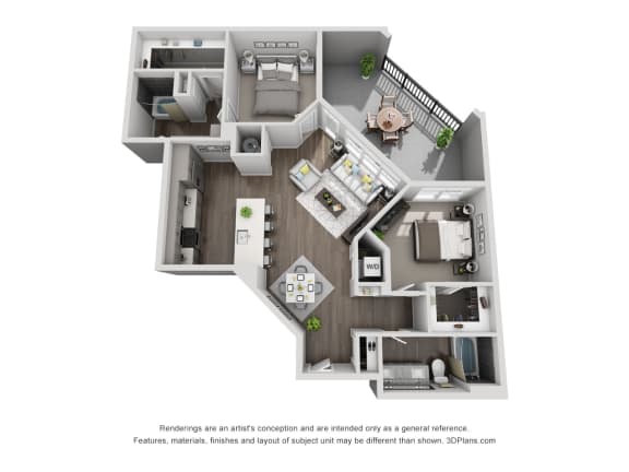 C2 2 Bedroom 2 Bath Floor Plan at Central Island Square, Charleston
