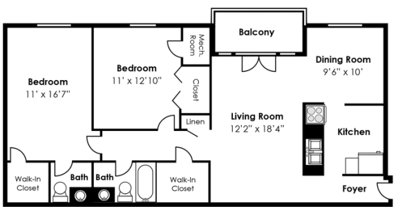 Canton  2 Bedroom 1.5 Bath Floor plan at Courthouse Square Apartments, Maryland
