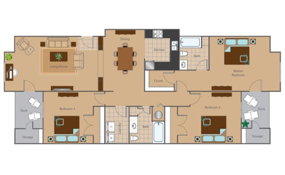 Cape Fear 3bed 2bath bath Renovated Floor Plan  at The Reserve at Mayfaire Apartments, Wilmington, 28405