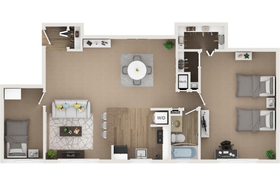 1 bedroom 1 bath with den 1200 sf floor plan, Cardiff Hall Apartments, Towson MD