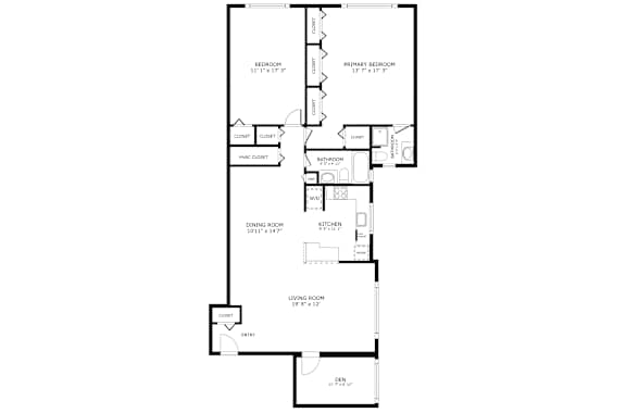 2 Bedroom 2 Bath Deluxe Den - Renovated 2D Floor Plan