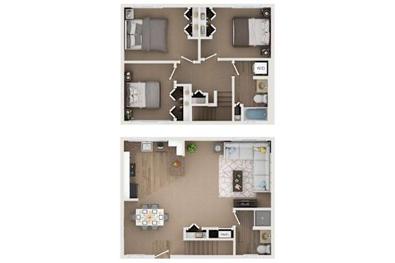 3 Bedroom 2 Bath Townhome - Renovated Floor Plan at Cardiff Hall Apartments, Towson, 21204