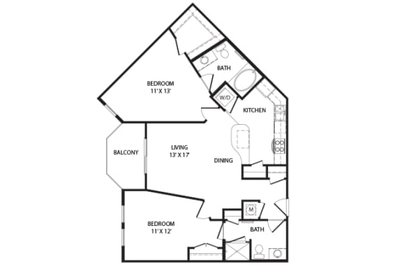 2 bed 2 bath Chippewa Floor Plan at Two Addison Place Apartments , Georgia