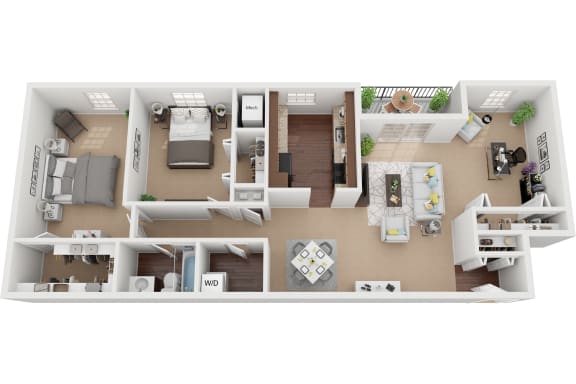 2 Bedroom 1 Bath w Den 1,320sf Renovated  Dorchester Floor Plan at Courthouse Square Apartments, Towson, 21286
