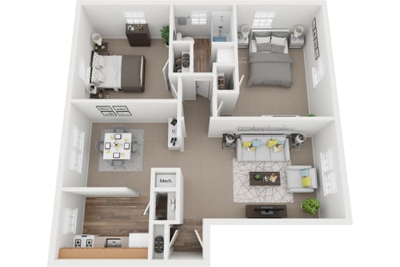 2 bedroom 1 bath floor plan image at Cross Country Manor, Baltimore MD