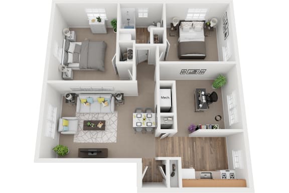 2 bedroom 1 bath with den floor plan image at Cross Country Manor, Baltimore MD