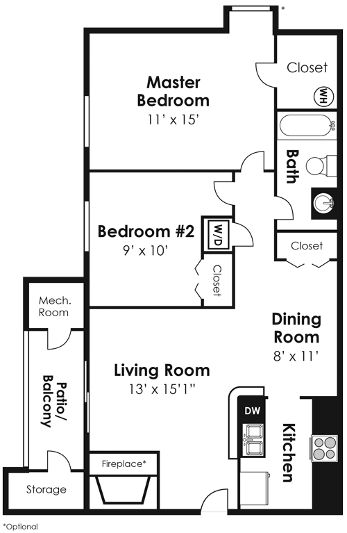 Expansive 2 Bedroom 1 Bath - CWM II Floor Plan at The Crossings at White Marsh Apartments, Perry Hall, Maryland