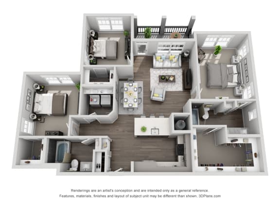 D1 3 Bedroom 2 Bath Floor Plan at Central Island Square, Charleston, SC