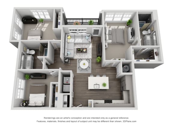 D6 3 Bedroom 2 Bath Floor Plan at Central Island Square, South Carolina