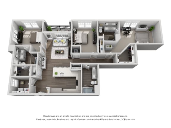 D7 3 Bedroom 3 Bath Floor Plan at Central Island Square, South Carolina, 29492