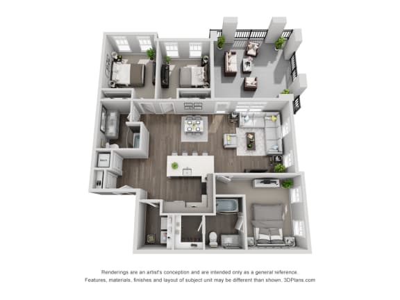 D8 3 Bedroom 2 Bath Floor Plan at Central Island Square, Charleston, SC, 29492