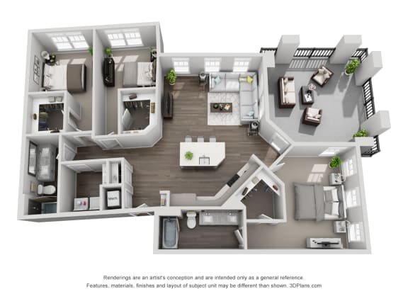 D9 3 Bedroom 2 Bath Floor Plan at Central Island Square, Charleston, SC