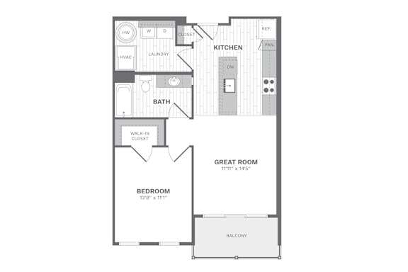 A1 1 bed 1 bath floor plan at Dartmoor Place at Oxford Square Apartments, Hanover, Maryland, 21076