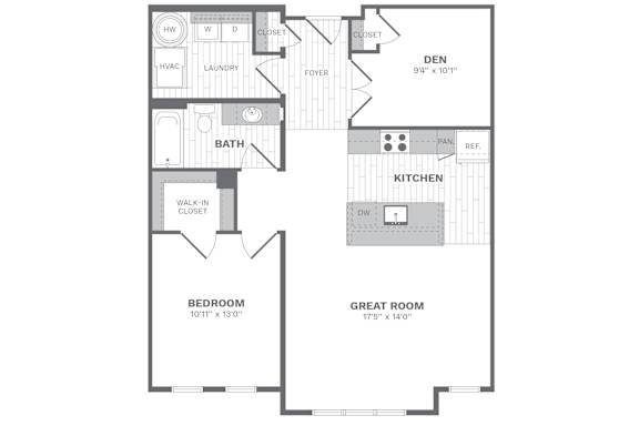 A6 1 bed 1 bath floor plan at Dartmoor Place at Oxford Square Apartments, Hanover, MD