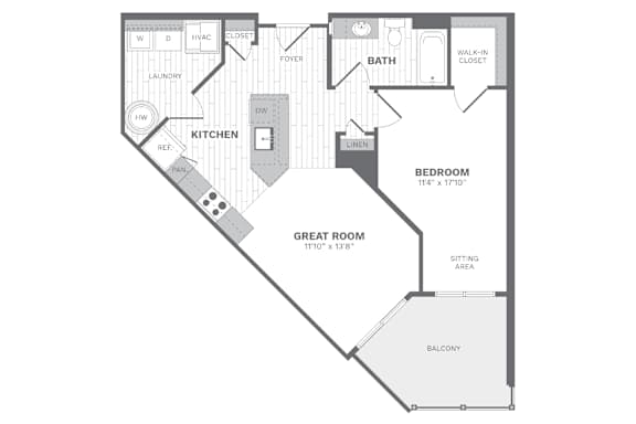 B 1 bed 1 bath floor plan at Dartmoor Place at Oxford Square Apartments, Hanover, MD, 21076