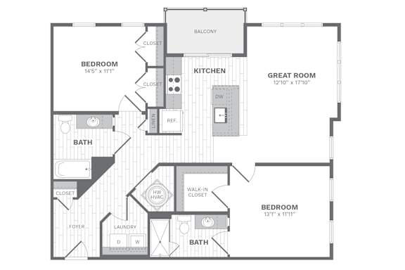 C1 2 bed 2  bath floor plan at Dartmoor Place at Oxford Square Apartments, Hanover, Maryland, 21076