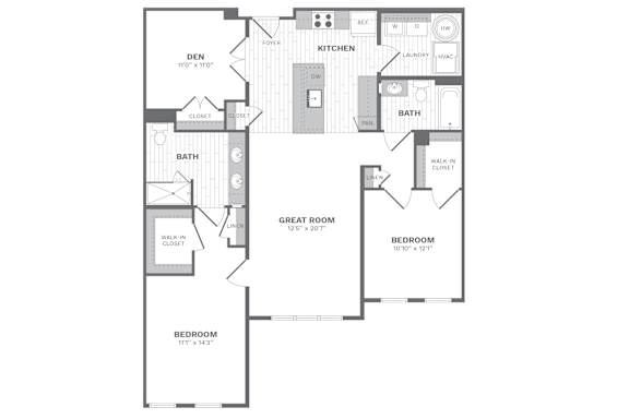 D2 2 bed 2 Bath floor plan at Dartmoor Place at Oxford Square Apartments, Hanover, 21076
