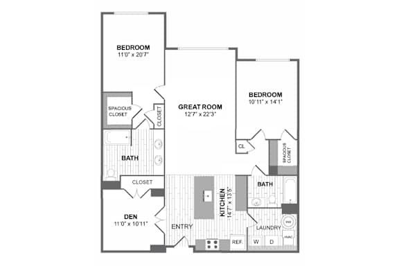 D4 2 bed 2 bath floor plan at Dartmoor Place at Oxford Square Apartments, Hanover, 21076