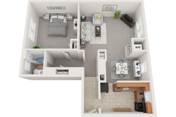 1 bedroom 1 bath 688sf floor plan, Donnybrook Apartments, Towson MD