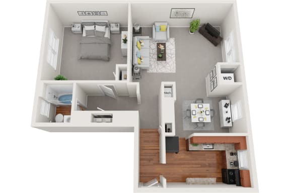 1 bedroom 1 bath 688sf renovated floor plan, Donnybrook Apartments, Towson MD