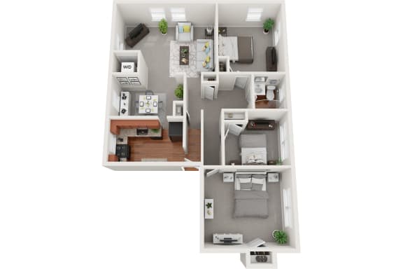 2 bedroom 1 bath 833sf floor plan, Donnybrook Apartments, Towson MD