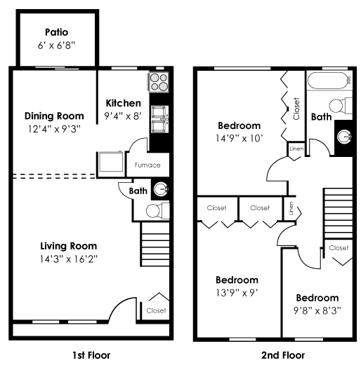 3 bedroom floor plan at Doncaster Village Apartments, Maryland, 21234