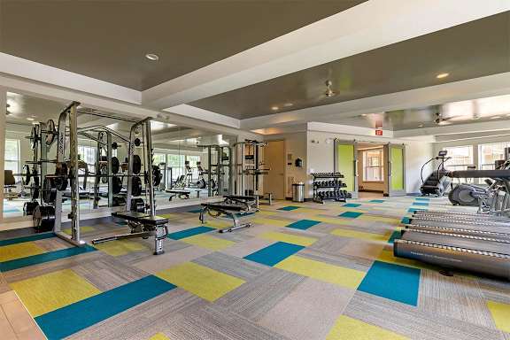 Fitness center with strength and cardio equipment at 1010 Dilworth Apartments, North Carolina, 28204