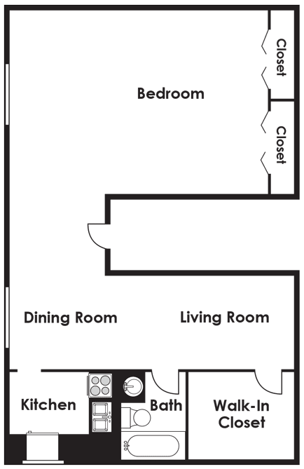 Floorplan for Studio 426sf, at Kenilworth at Charles Apartments, 21204, MD