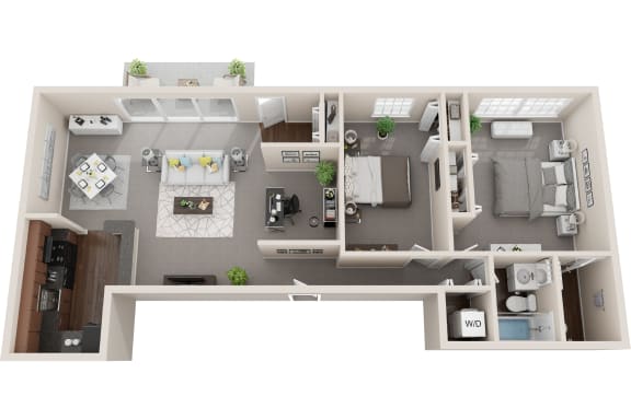 2 bed 1 bath, 1087sf 3d floor plan  at Kenilworth at Charles Apartments, Towson