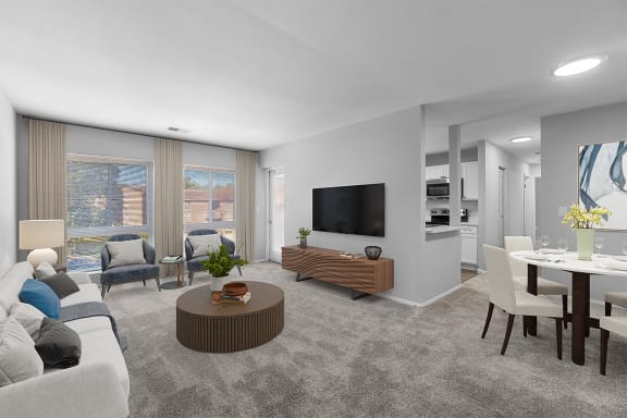 living room with coffee table and hanging tv at Westwinds Apartments, Annapolis, MD