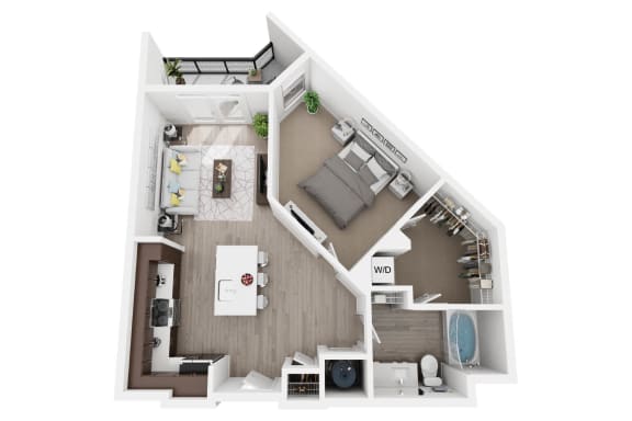 1 bedroom 1 bath A4 floor plan at Millworks Apartments, Atlanta, GA