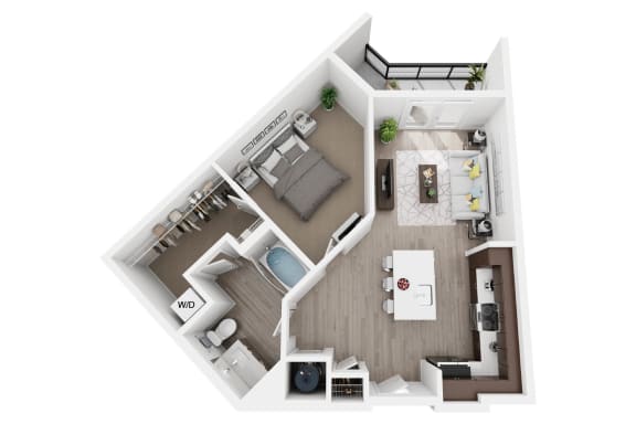 1 bedroom 1 bath A5 floor plan at Millworks Apartments, Atlanta, GA