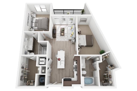2 bedroom 2 bath B1 floor plan at Millworks Apartments, Atlanta, GA