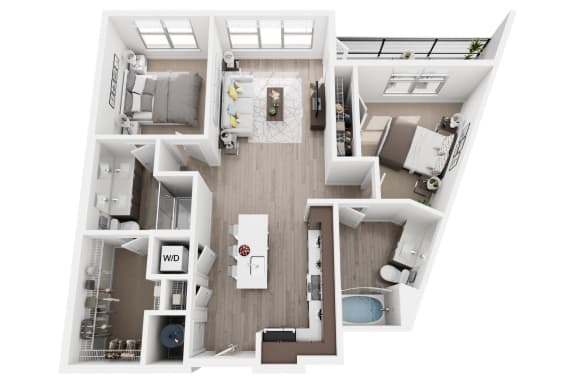 2 bedroom 2 bath B2 floor plan at Millworks Apartments, Atlanta, GA