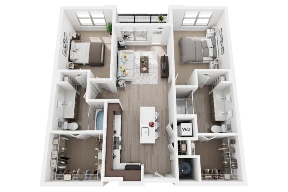 2 bedroom 2 bath B3B floor plan at Millworks Apartments, Atlanta, GA