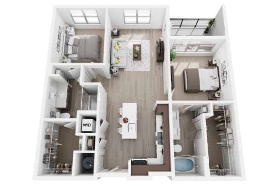 2 bedroom 2 bath B4 floor plan at Millworks Apartments, Atlanta, GA
