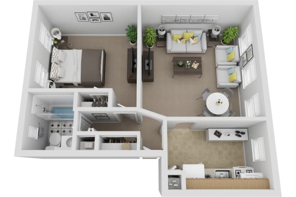 1 Bedroom 1 Bath 677sf floor plan, Mt. Ridge Apartments, Baltimore MD